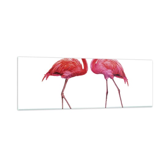 Obraz na szkle - Różowe randez-vous - 90x30cm - Flamingi Ptaki Sztuka - Nowoczesny szklany obraz do salonu do sypialni ARTTOR ARTTOR