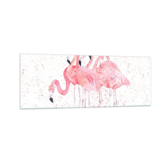 Obraz na szkle - Różowy ansambl - 140x50cm - Flamingi Ptaki Grafika - Nowoczesny szklany obraz do salonu do sypialni ARTTOR ARTTOR