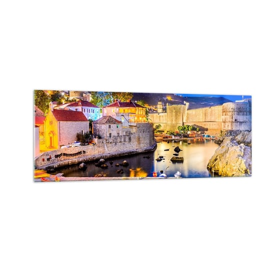 Obraz na szkle - Rozświetlona noc nad Adriatykiem - 140x50cm - Architektura Dubrownik Chorwacja - Nowoczesny szklany obraz do salonu do sypialni ARTTOR ARTTOR