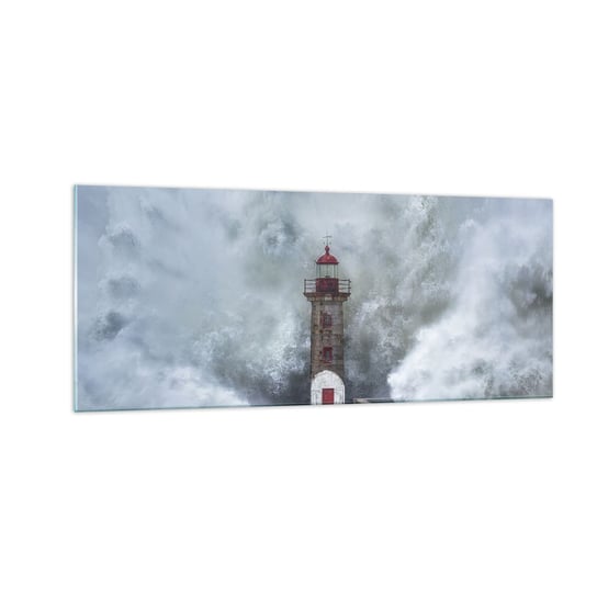 Obraz na szkle - Ryk wód, szum zawiei - 100x40cm - Latarnia Morska Krajobraz Ocean - Nowoczesny foto szklany obraz do salonu do sypialni ARTTOR ARTTOR