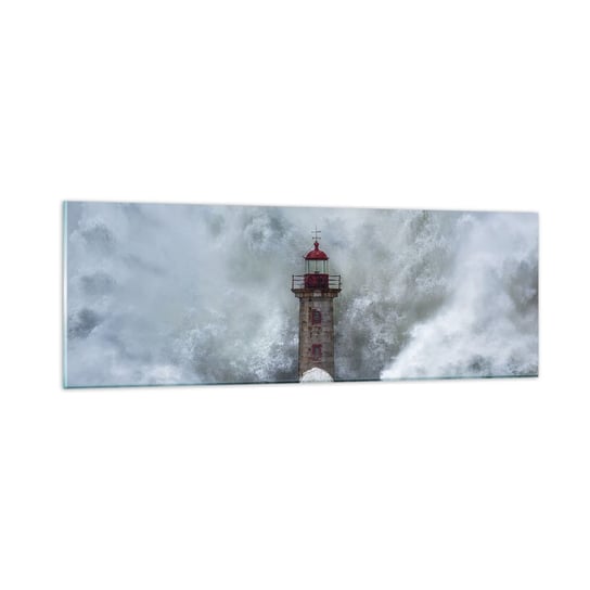 Obraz na szkle - Ryk wód, szum zawiei - 90x30cm - Latarnia Morska Krajobraz Ocean - Nowoczesny szklany obraz do salonu do sypialni ARTTOR ARTTOR