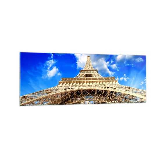 Obraz na szkle - Sięgając nieba i chmur - 140x50cm - Miasto Paryż Wieża Eiffla - Nowoczesny szklany obraz do salonu do sypialni ARTTOR ARTTOR