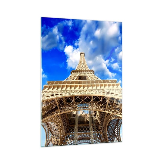 Obraz na szkle - Sięgając nieba i chmur - 50x70cm - Miasto Paryż Wieża Eiffla - Nowoczesny szklany obraz do salonu do sypialni ARTTOR ARTTOR