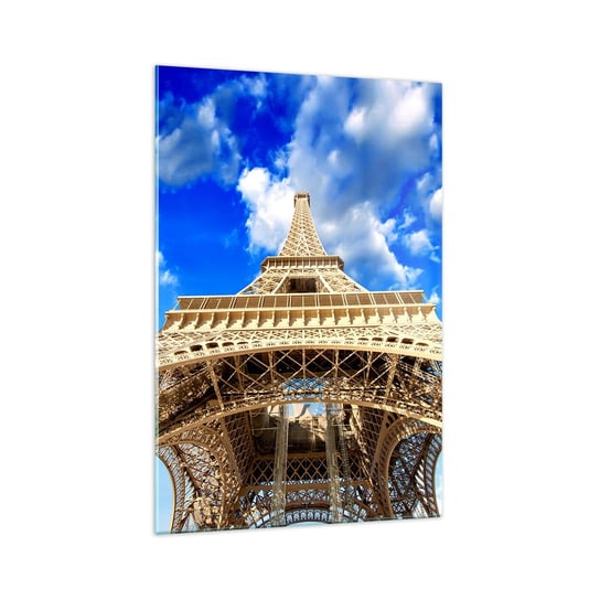 Obraz na szkle - Sięgając nieba i chmur - 70x100cm - Miasto Paryż Wieża Eiffla - Nowoczesny foto szklany obraz do salonu do sypialni ARTTOR ARTTOR