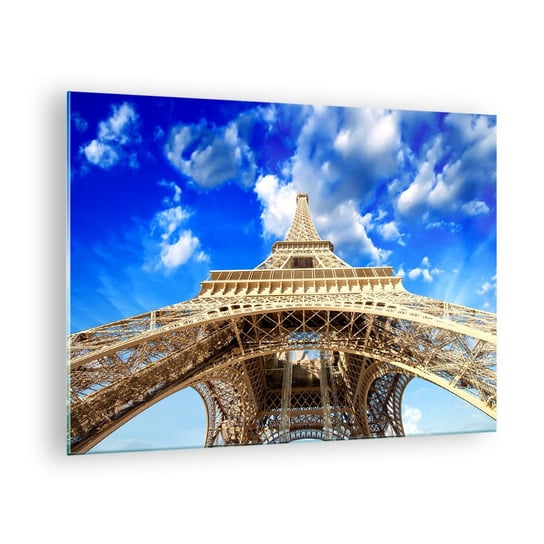 Obraz na szkle - Sięgając nieba i chmur - 70x50cm - Miasto Paryż Wieża Eiffla - Nowoczesny szklany obraz do salonu do sypialni ARTTOR ARTTOR