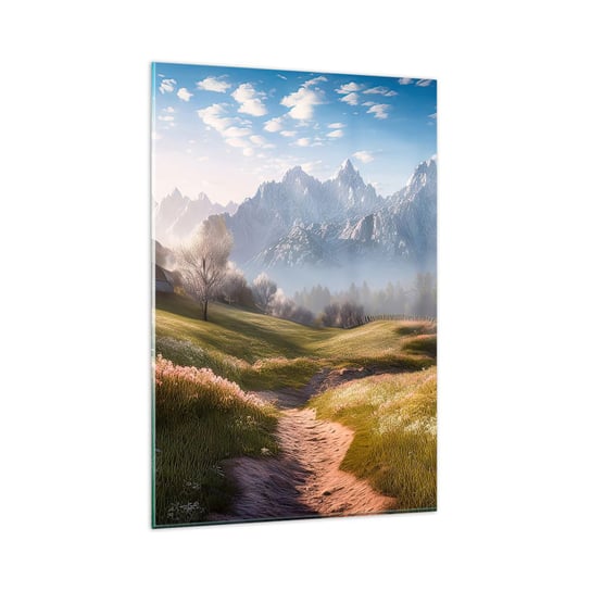 Obraz na szkle - Sielska dolina - 80x120cm - Krajobraz Górski Ścieżka Alpy - Nowoczesny szklany obraz na ścianę do salonu do sypialni ARTTOR ARTTOR