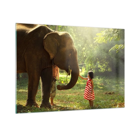 Obraz na szkle - Siła przyjaźni - 100x70cm - Zwierzęta Słoń Dziewczynka - Nowoczesny foto szklany obraz do salonu do sypialni ARTTOR ARTTOR
