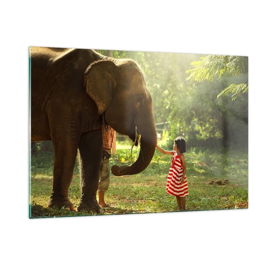 Obraz na szkle - Siła przyjaźni - 120x80cm - Zwierzęta Słoń Dziewczynka - Nowoczesny szklany obraz na ścianę do salonu do sypialni ARTTOR ARTTOR