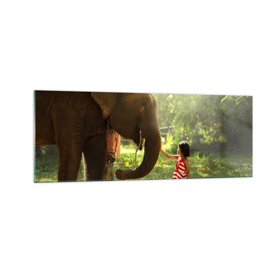 Obraz na szkle - Siła przyjaźni - 140x50cm - Zwierzęta Słoń Dziewczynka - Nowoczesny szklany obraz do salonu do sypialni ARTTOR ARTTOR