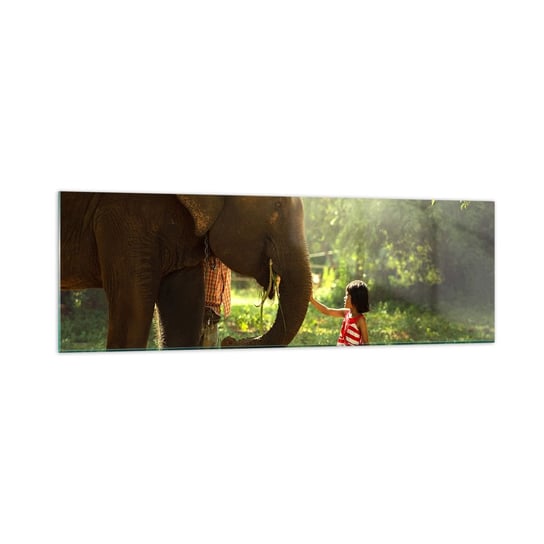 Obraz na szkle - Siła przyjaźni - 160x50cm - Zwierzęta Słoń Dziewczynka - Nowoczesny foto szklany obraz do salonu do sypialni ARTTOR ARTTOR