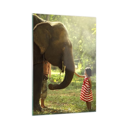 Obraz na szkle - Siła przyjaźni - 50x70cm - Zwierzęta Słoń Dziewczynka - Nowoczesny szklany obraz do salonu do sypialni ARTTOR ARTTOR