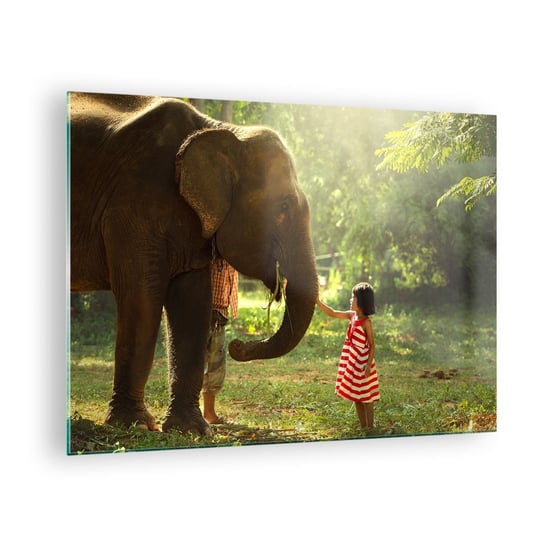 Obraz na szkle - Siła przyjaźni - 70x50cm - Zwierzęta Słoń Dziewczynka - Nowoczesny szklany obraz do salonu do sypialni ARTTOR ARTTOR