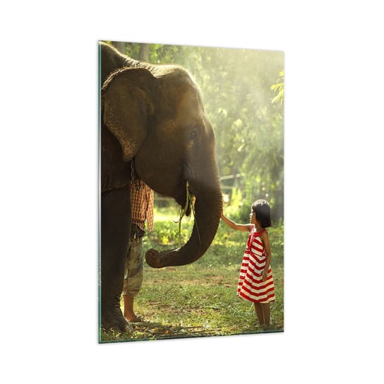 Obraz na szkle - Siła przyjaźni - 80x120cm - Zwierzęta Słoń Dziewczynka - Nowoczesny szklany obraz na ścianę do salonu do sypialni ARTTOR ARTTOR