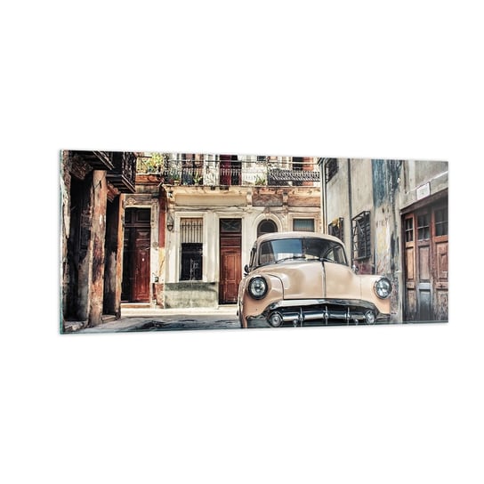 Obraz na szkle - Sjesta w Hawanie - 100x40cm - Samochód Vintage Architektura Miasto - Nowoczesny foto szklany obraz do salonu do sypialni ARTTOR ARTTOR