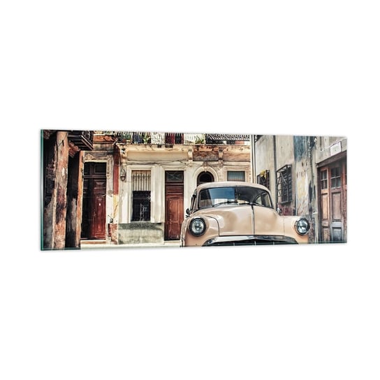 Obraz na szkle - Sjesta w Hawanie - 90x30cm - Samochód Vintage Architektura Miasto - Nowoczesny szklany obraz do salonu do sypialni ARTTOR ARTTOR