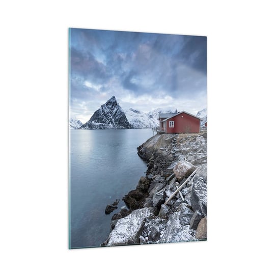 Obraz na szkle - Skandynawskie zacisze - 50x70cm - Norwegia Fiordy Domek - Nowoczesny szklany obraz do salonu do sypialni ARTTOR ARTTOR