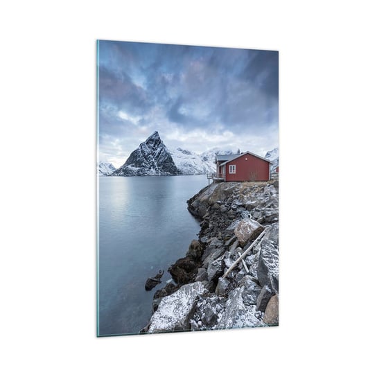 Obraz na szkle - Skandynawskie zacisze - 80x120cm - Norwegia Fiordy Domek - Nowoczesny szklany obraz na ścianę do salonu do sypialni ARTTOR ARTTOR
