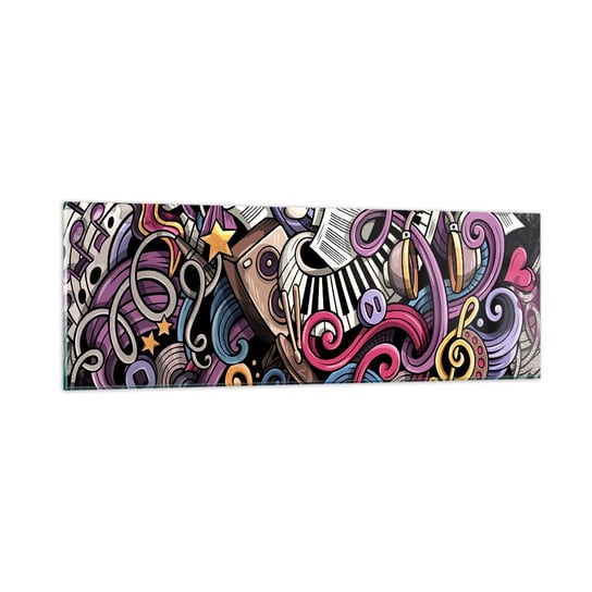 Obraz na szkle - Skomplikowana melodia - 90x30cm - Muzyka Mural Graffiti - Nowoczesny szklany obraz do salonu do sypialni ARTTOR ARTTOR