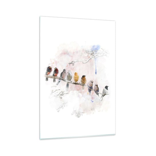 Obraz na szkle - Skrzydlate spotkanie - 80x120cm - Ptaki Natura Grafika - Nowoczesny szklany obraz na ścianę do salonu do sypialni ARTTOR ARTTOR