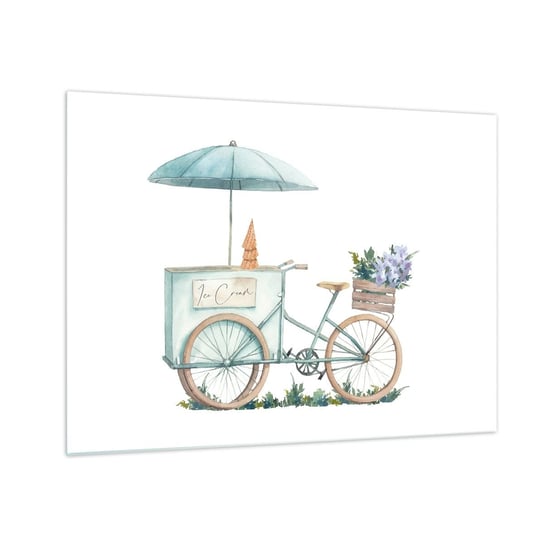 Obraz na szkle - Słodkie wspomnienie lata - 70x50cm - Pastelowy Lody Rower - Nowoczesny szklany obraz do salonu do sypialni ARTTOR ARTTOR