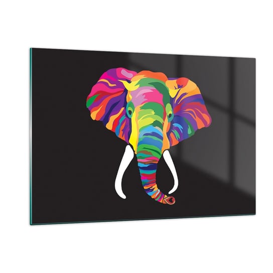 Obraz na szkle - Słoń, który kochał kąpać się w tęczy - 120x80cm - Zwierzęta Słoń Kolorowy Obraz - Nowoczesny szklany obraz na ścianę do salonu do sypialni ARTTOR ARTTOR