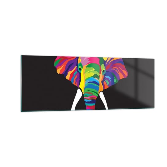 Obraz na szkle - Słoń, który kochał kąpać się w tęczy - 140x50cm - Zwierzęta Słoń Kolorowy Obraz - Nowoczesny szklany obraz do salonu do sypialni ARTTOR ARTTOR