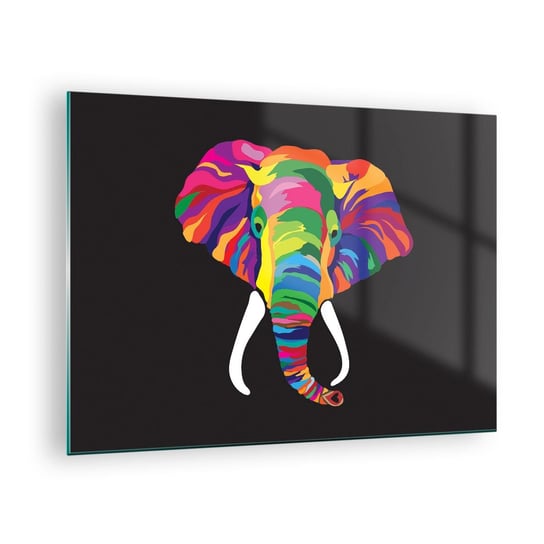 Obraz na szkle - Słoń, który kochał kąpać się w tęczy - 70x50cm - Zwierzęta Słoń Kolorowy Obraz - Nowoczesny szklany obraz do salonu do sypialni ARTTOR ARTTOR