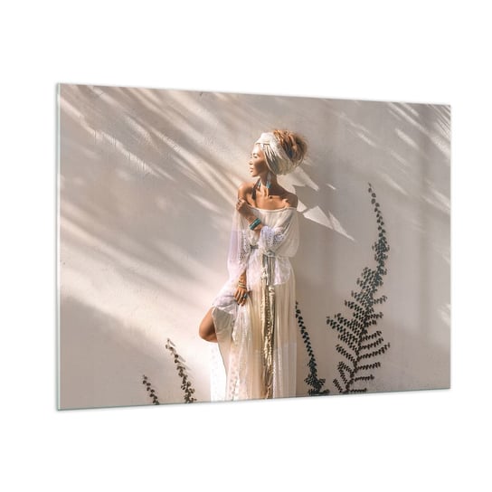 Obraz na szkle - Słońce i dziewczyna - 100x70cm - Kobieta Boho Moda - Nowoczesny foto szklany obraz do salonu do sypialni ARTTOR ARTTOR