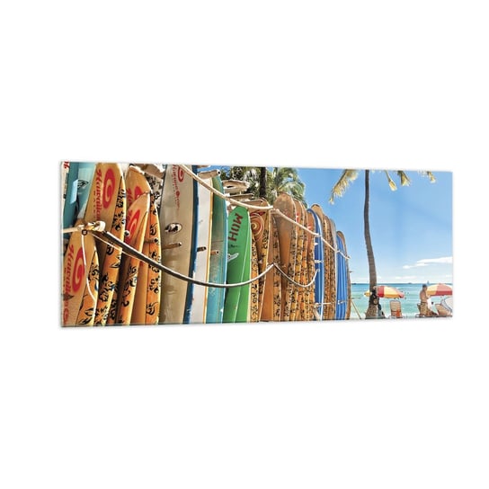 Obraz na szkle - Słoneczna zabawa - 140x50cm - Krajobraz Deska Surfingowa Plaża - Nowoczesny szklany obraz do salonu do sypialni ARTTOR ARTTOR