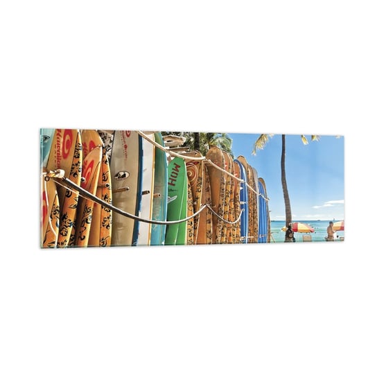 Obraz na szkle - Słoneczna zabawa - 90x30cm - Krajobraz Deska Surfingowa Plaża - Nowoczesny szklany obraz do salonu do sypialni ARTTOR ARTTOR