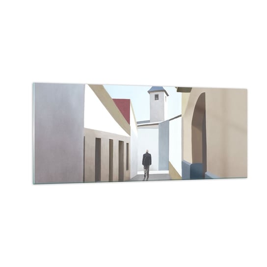 Obraz na szkle - Słoneczny spacer - 100x40cm - Pastelowe Budynki Architektura - Nowoczesny foto szklany obraz do salonu do sypialni ARTTOR ARTTOR