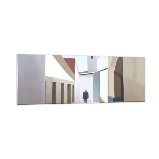 Obraz na szkle - Słoneczny spacer - 90x30cm - Pastelowe Budynki Architektura - Nowoczesny szklany obraz do salonu do sypialni ARTTOR ARTTOR