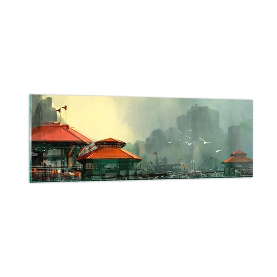 Obraz na szkle - Słotny dzień w porcie - 90x30cm - Miasto Portowe Architektura Morze - Nowoczesny szklany obraz do salonu do sypialni ARTTOR ARTTOR