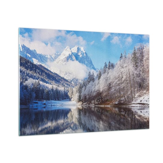 Obraz na szkle - Śnieżna straż - 100x70cm - Zima Krajobraz Góry - Nowoczesny foto szklany obraz do salonu do sypialni ARTTOR ARTTOR