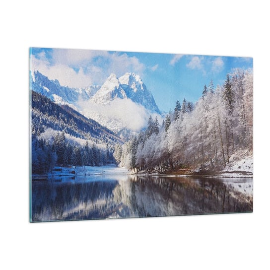 Obraz na szkle - Śnieżna straż - 120x80cm - Zima Krajobraz Góry - Nowoczesny szklany obraz na ścianę do salonu do sypialni ARTTOR ARTTOR