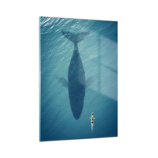Obraz na szkle - Spotkanie na oceanie - 50x70cm - Krajobraz Ocean Wieloryb - Nowoczesny szklany obraz do salonu do sypialni ARTTOR ARTTOR