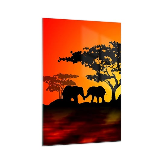 Obraz na szkle - Spotkanie na sawannie - 70x100cm - Zwierzęta Afryka Żyrafa - Nowoczesny foto szklany obraz do salonu do sypialni ARTTOR ARTTOR