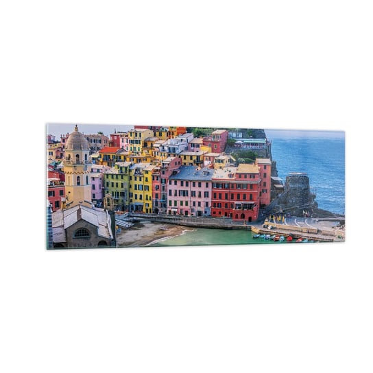 Obraz na szkle - Śródziemnomorskie magiczne miasteczko - 140x50cm - Liguria Miasto Włochy - Nowoczesny szklany obraz do salonu do sypialni ARTTOR ARTTOR
