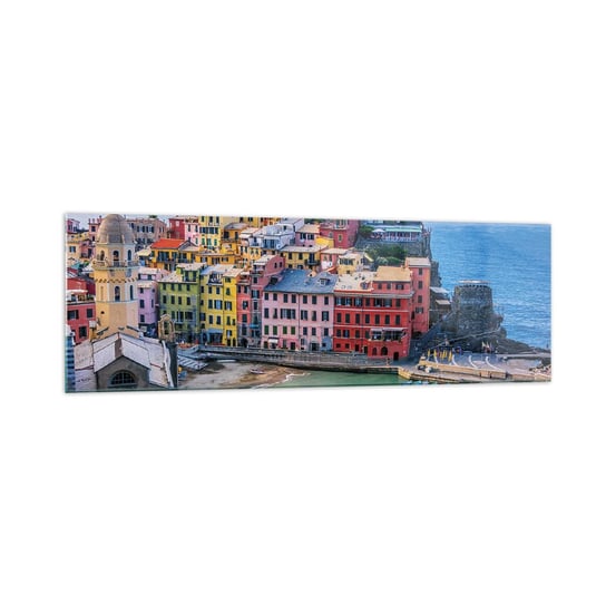 Obraz na szkle - Śródziemnomorskie magiczne miasteczko - 160x50cm - Liguria Miasto Włochy - Nowoczesny foto szklany obraz do salonu do sypialni ARTTOR ARTTOR