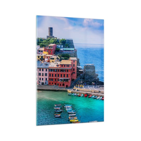 Obraz na szkle - Śródziemnomorskie magiczne miasteczko - 70x100cm - Liguria Miasto Włochy - Nowoczesny foto szklany obraz do salonu do sypialni ARTTOR ARTTOR