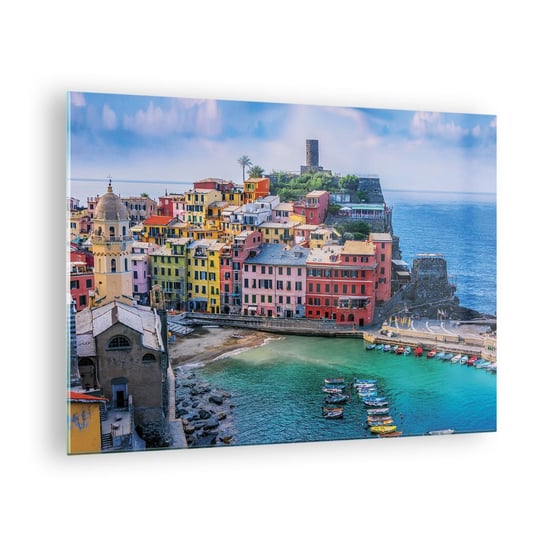Obraz na szkle - Śródziemnomorskie magiczne miasteczko - 70x50cm - Liguria Miasto Włochy - Nowoczesny szklany obraz do salonu do sypialni ARTTOR ARTTOR