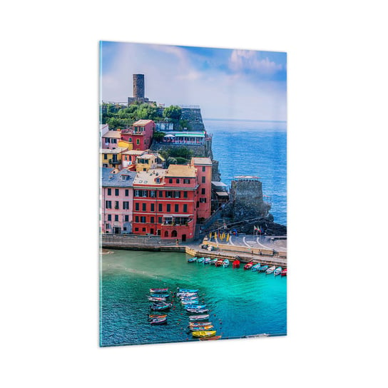 Obraz na szkle - Śródziemnomorskie magiczne miasteczko - 80x120cm - Liguria Miasto Włochy - Nowoczesny szklany obraz na ścianę do salonu do sypialni ARTTOR ARTTOR