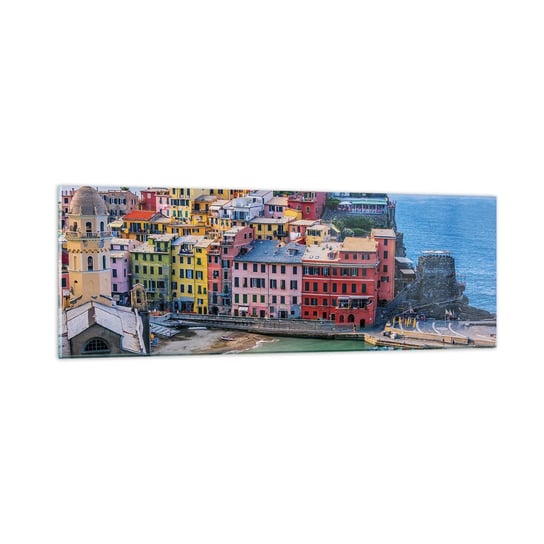 Obraz na szkle - Śródziemnomorskie magiczne miasteczko - 90x30cm - Liguria Miasto Włochy - Nowoczesny szklany obraz do salonu do sypialni ARTTOR ARTTOR