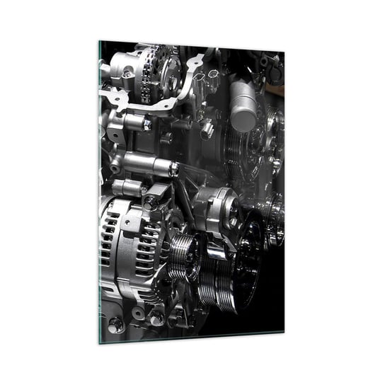 Obraz na szkle - Stalowy, piękny, silny - 80x120cm - Motoryzacja Silnik Samochodowy 3D - Nowoczesny szklany obraz na ścianę do salonu do sypialni ARTTOR ARTTOR