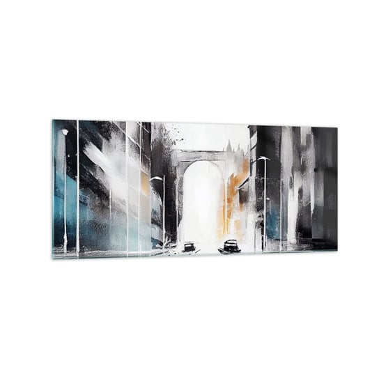 Obraz na szkle - Studium miasta: architektura i ruch - 120x50cm - Architektura Pejzaż Ulica - Nowoczesny szklany obraz na ścianę do salonu do sypialni ARTTOR ARTTOR