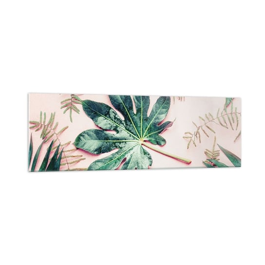 Obraz na szkle - Studium zieleni na różowym tle - 160x50cm - Roślina Tropikalna Liście Palmowe Liść Paproci - Nowoczesny foto szklany obraz do salonu do sypialni ARTTOR ARTTOR