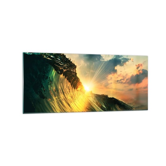 Obraz na szkle - Surferze, gdzie jesteś? - 120x50cm - Fala Morska Promienie Słońca Natura - Nowoczesny szklany obraz na ścianę do salonu do sypialni ARTTOR ARTTOR
