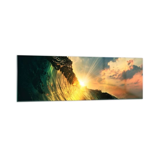 Obraz na szkle - Surferze, gdzie jesteś? - 160x50cm - Fala Morska Promienie Słońca Natura - Nowoczesny foto szklany obraz do salonu do sypialni ARTTOR ARTTOR