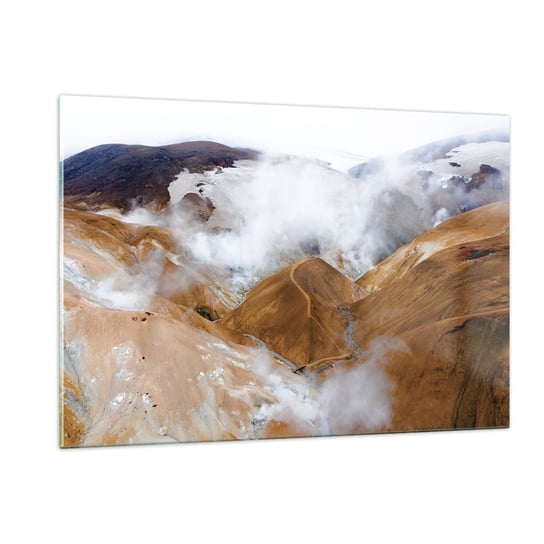 Obraz na szkle - Surowa uroda Islandii - 120x80cm - Krajobraz Wodospad Islandia - Nowoczesny szklany obraz na ścianę do salonu do sypialni ARTTOR ARTTOR