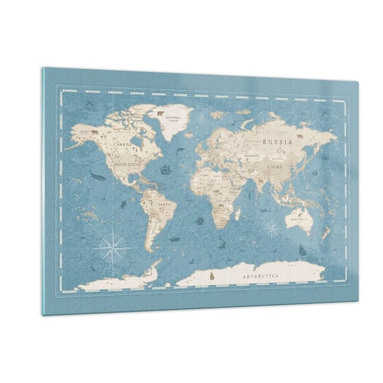 Obraz na szkle - Świat w zasięgu ręki - 120x80cm - Mapa Świata Vintage Grunge - Nowoczesny szklany obraz na ścianę do salonu do sypialni ARTTOR ARTTOR